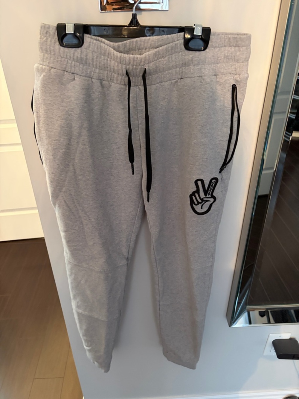 Deuce Gray Sweatpants with Black Drawstring and Peace Patch